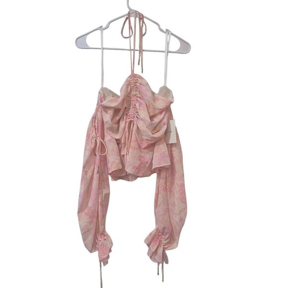 Tularosa Women's Cream & Pink Poly Georgette Top NEW - Picture 3 of 15